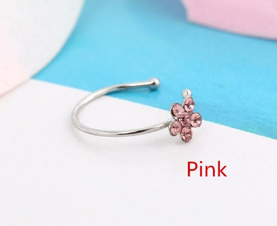 Nose Ring Nose Nail Piercing Jewelry Copper Silver-plated Jewelry Flower C-shaped Rhinestone Nose Ring