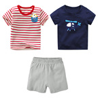 Хлопковые шорты, комплект, хлопковая футболка для мальчиков, детская одежда, 3 предмета