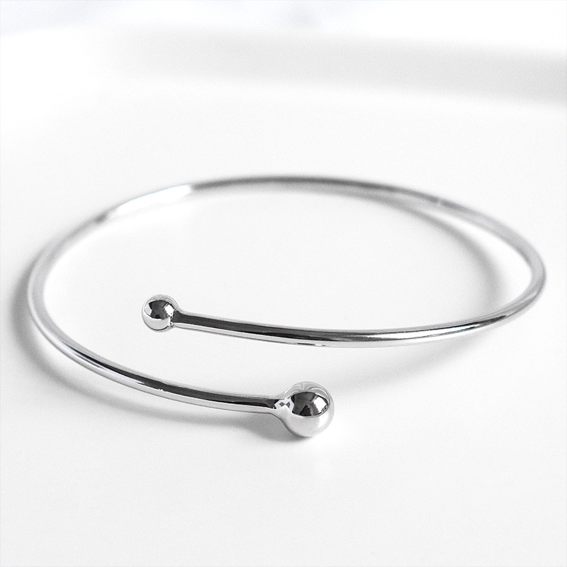 S925 Sterling Silver Round Bead Cross Bracelet, Niche Simple Jewelry, Light Luxury And Versatile Women's Glossy Open Bracelet