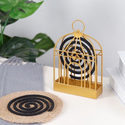 Manufacturer wholesale European birdcage mosquito coil rack with handle mosquito coil box tray home living room bedroom decoration metal ornaments