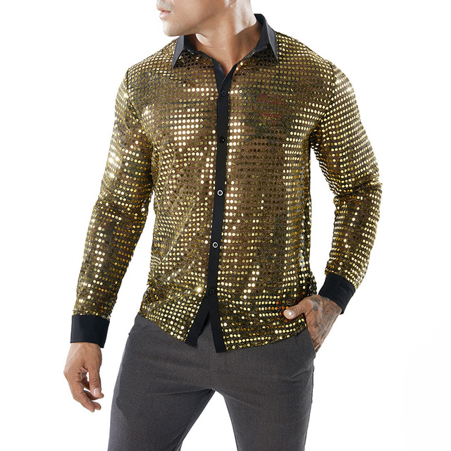 Men’s Dot Scale Night Shop Men’s Long-sleeved Turn-collar Shirt