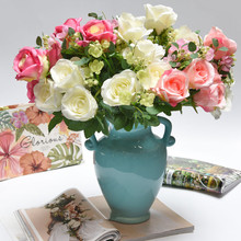 把束11頭玫瑰仿真玫瑰 假花束絹花藝牆裝飾花朵客廳裝飾 婚慶批發