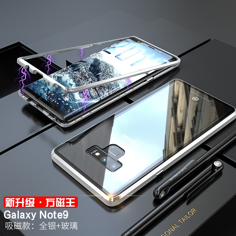 GINMIC Magneto Sword Magnetic Absorption Aluminum Metal Bumper Tempered Glass Back Cover Case for Samsung Galaxy Note 9