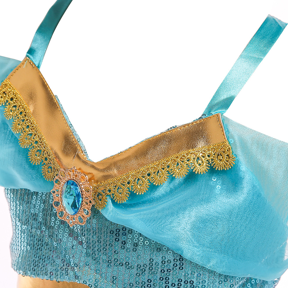 Europa y América Navidad Aladdin lámpara mágica Cosplay Jasmine princesa vestido lentejuelas papel traje de dos piezas