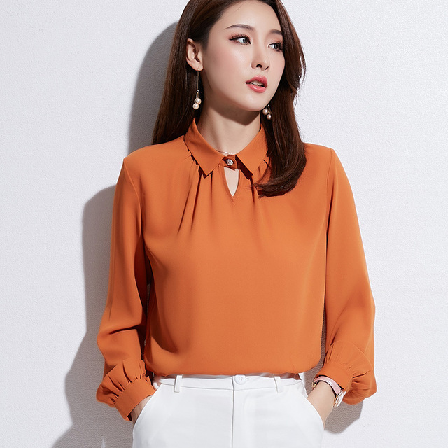 Fashionable autumn blouse new folded Lapel chiffon blouse 