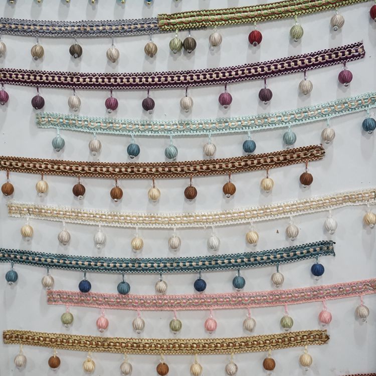 窗帘花边窗帘配件流苏吊穗三色牛筋花边装饰花边水晶珠窗帘工艺