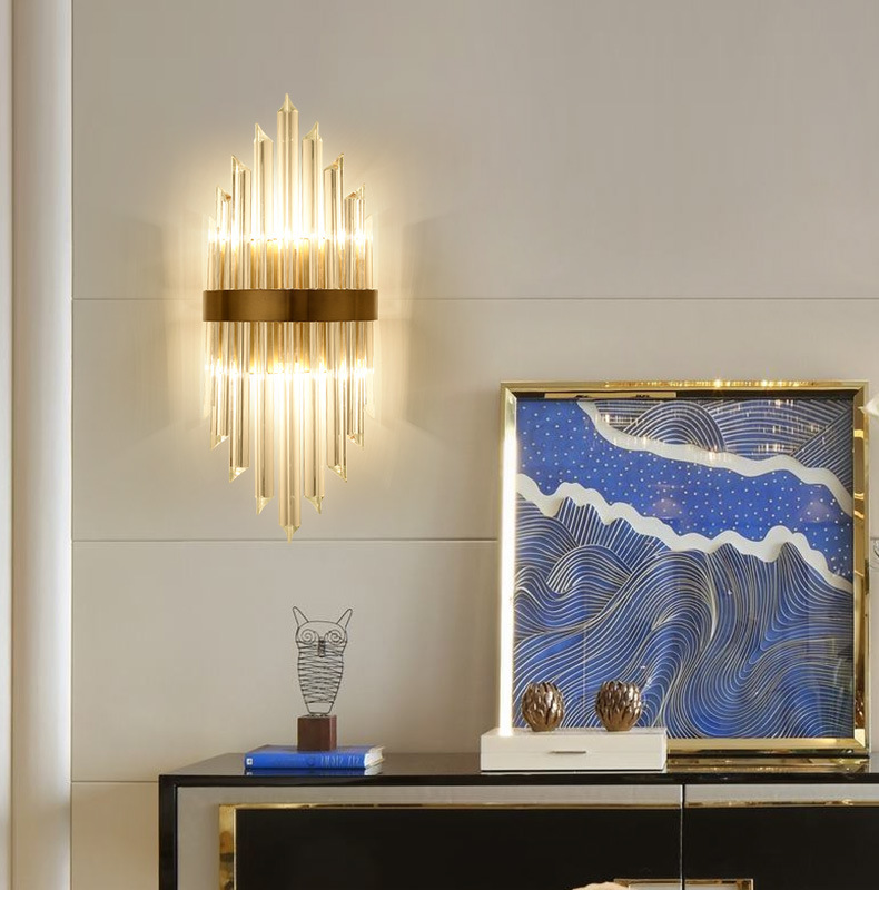 后现代轻奢酒店KTV过道走廊客厅卧室床头水晶铁艺壁灯8106B批发|ru