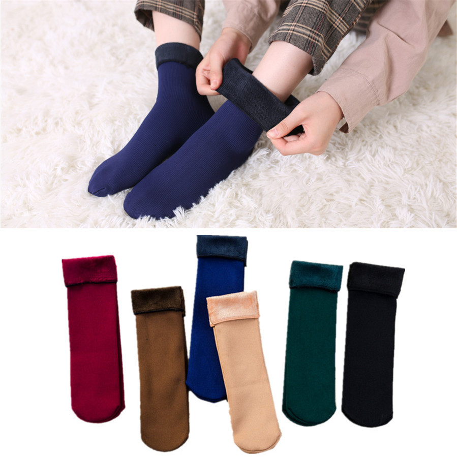 2018秋冬新品竖条纹加绒加厚保暖仿锦纶60克雪地袜男女通用地板袜|ru