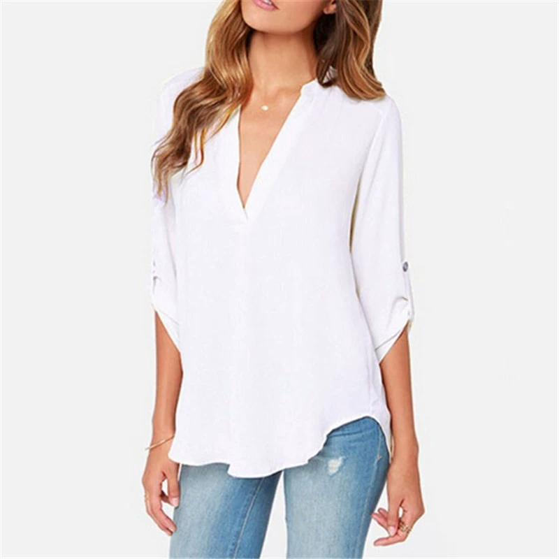 Long-sleeve, shirt, 2018, plus size, V-neckline, oversize