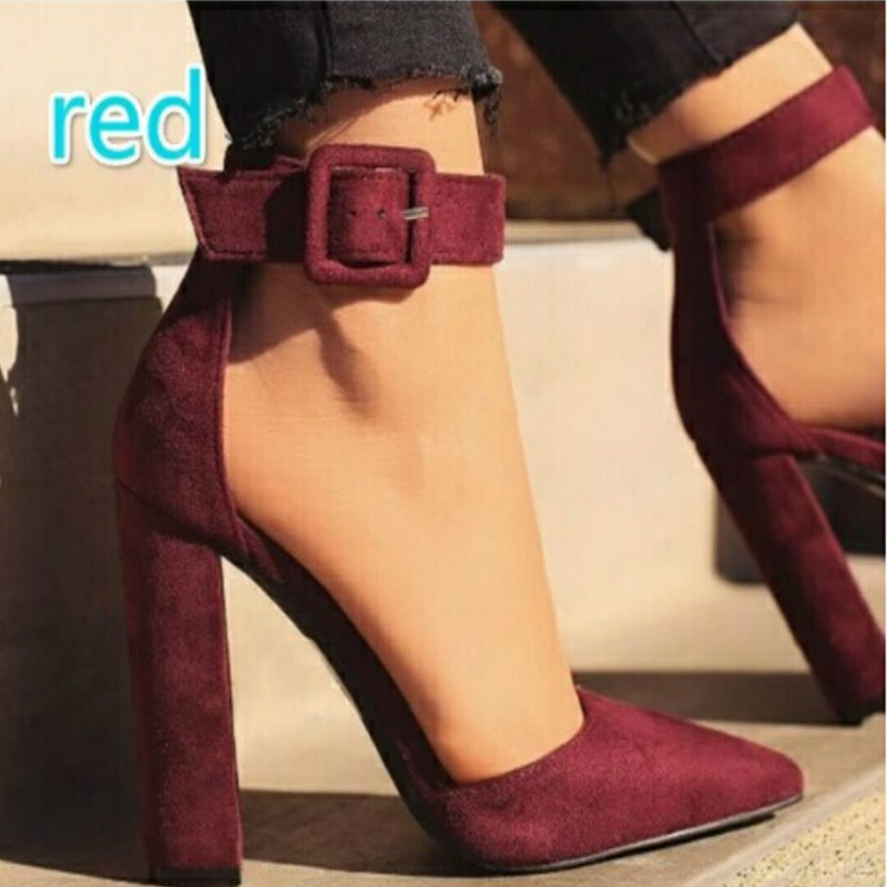 Women's Thick Heel High Heels Pointed Buckle Single Shoes