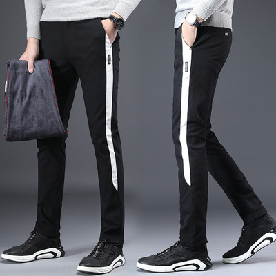 一件代发冬季加绒加厚休闲裤男青年修身弹力小脚裤韩版潮流男裤子|ms