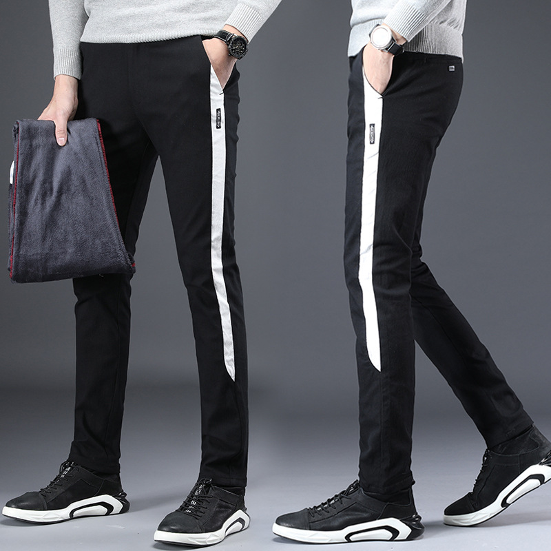 一件代发冬季加绒加厚休闲裤男青年修身弹力小脚裤韩版潮流男裤子|ms