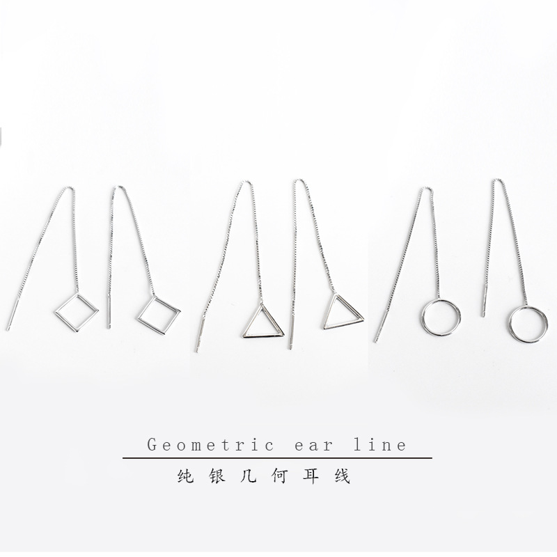 Niche Jewelry S925 Sterling Silver Geometric Ear Wire Korean Style Simple Triangle Circle Earrings Square Earrings For Women