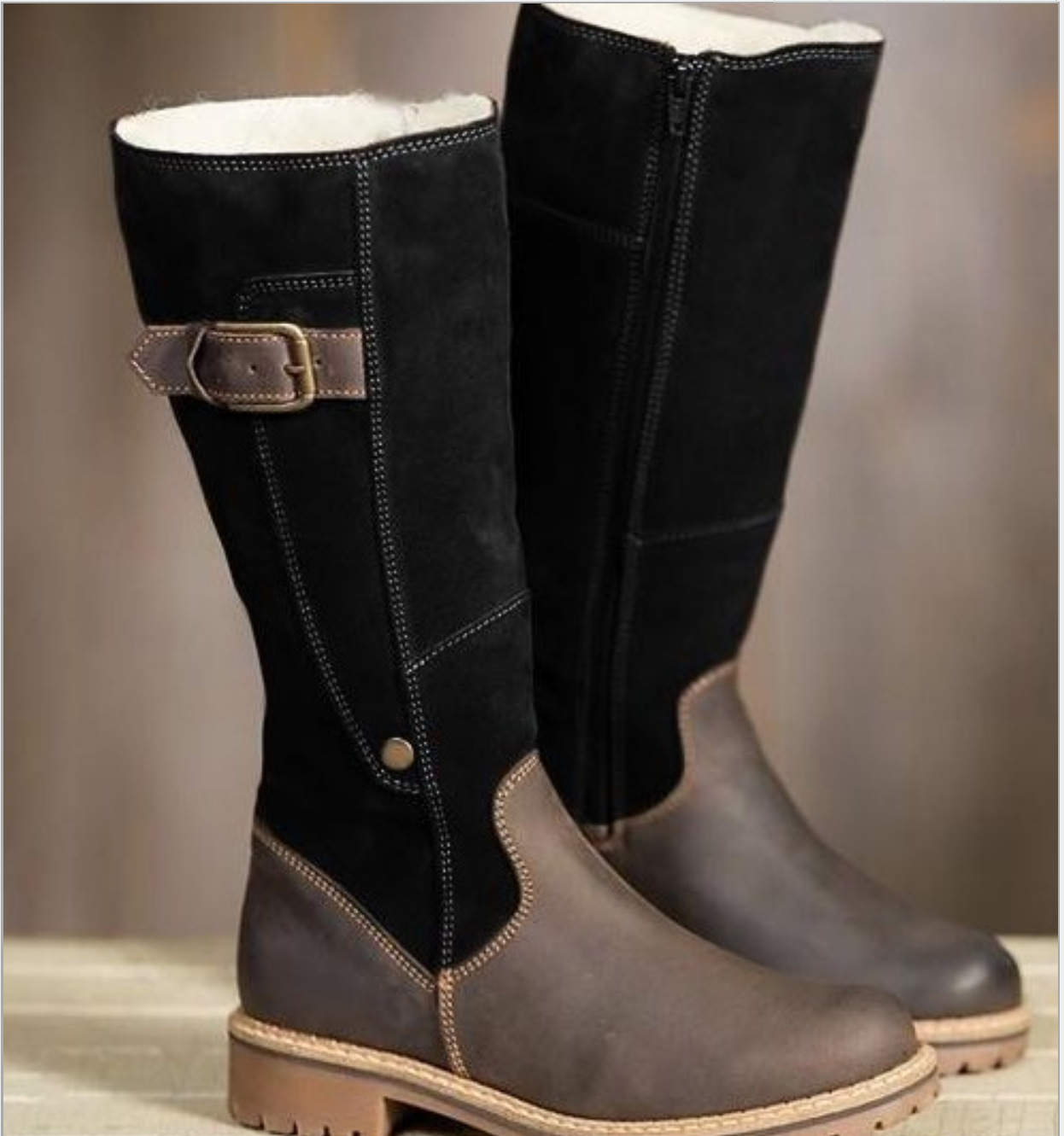 High boots, winter, plus sizes, sizes 34–43, black or brown