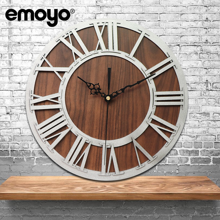 De estilo europeo retro romano de madera digital artesanía Reloj de pared emoyo sala de estar decoración acrílico Reloj de pared reloj creativo