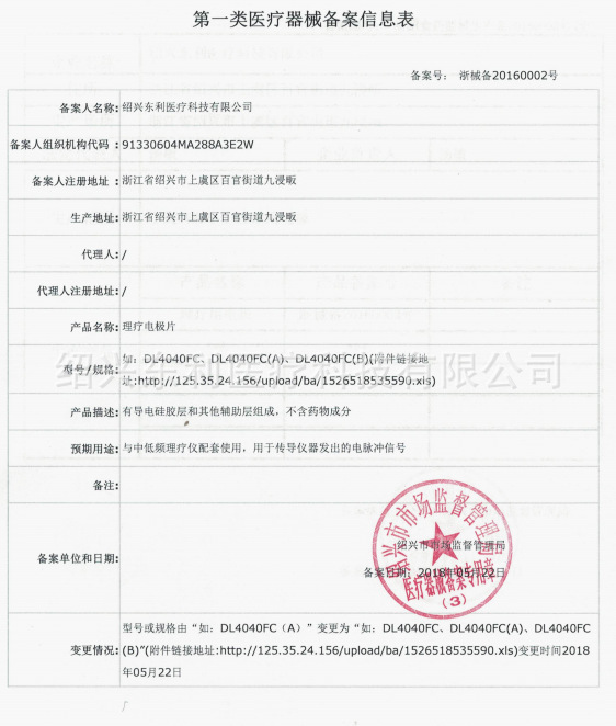 第一类医疗器械备案信息表