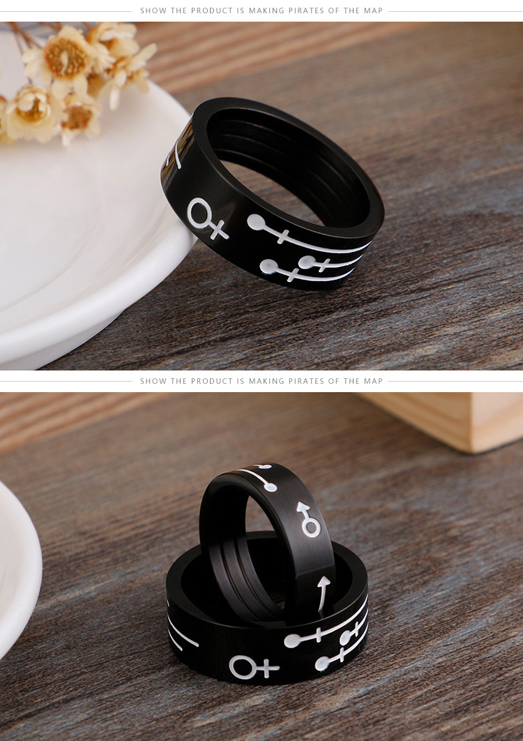 14g Weight Festival Occasion Titanium Steel Material Geometric Pattern Couple Gender Plating Design Korean Version Of New Stainless Steel Jewelry Fashion Personality Black Couple Ring Wholesale 6