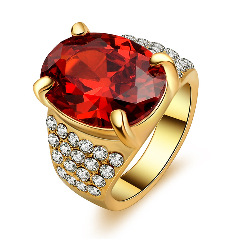 Retro crystal golden oval ruby ring setpicture2