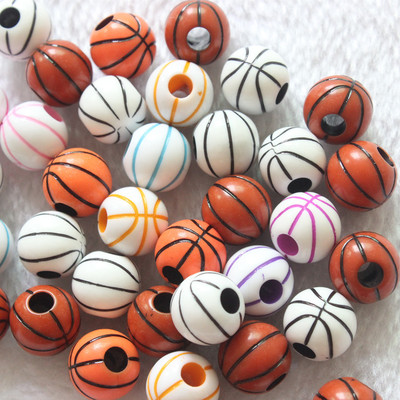 爆款彩色运动篮球珠12mm混色大孔球型珠DIY手链项链配件混色60pcs