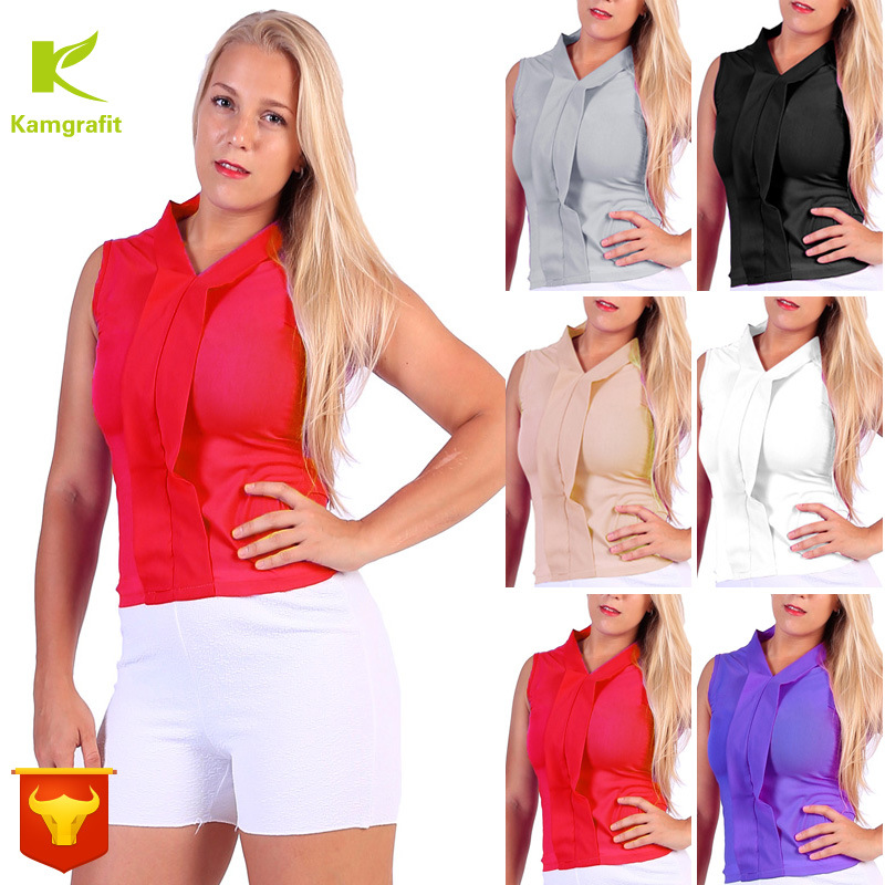 速卖通亚马逊夏季糖果色V领无袖大码雪纺衫衬衫女百搭套头衫上衣