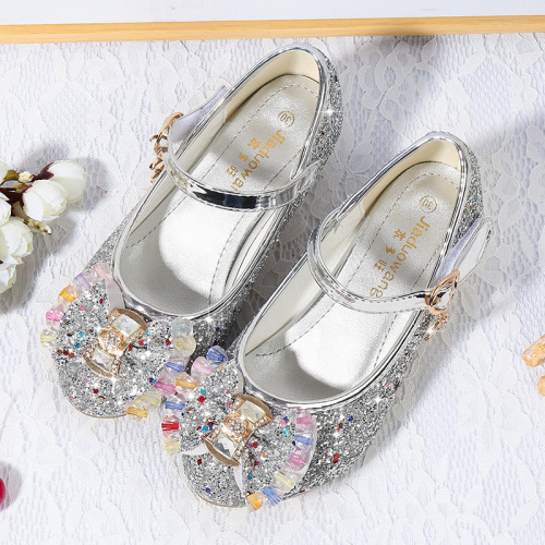 Girls high-heeled shoes  Korean version new sequined autumn shoes small and large girls princess leather shoes student performance shoes