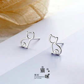 淘宝可爱俏皮萌萌喵 镂空卡通小猫咪耳钉