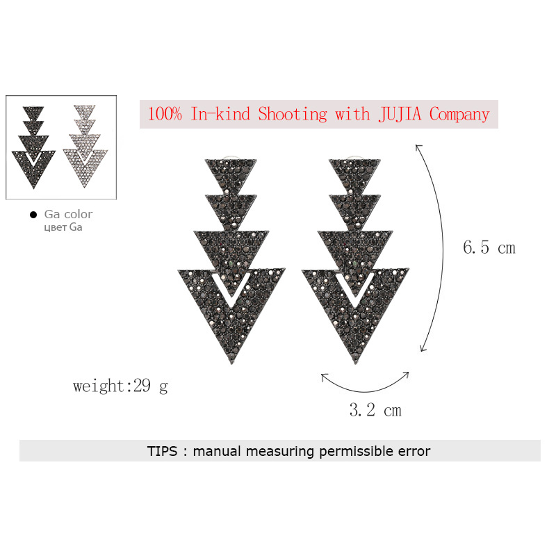 Großhandel Mode Neue Geometrische Dreieck Metall Eingelegte Strass Ohrringe Nihaojewelry display picture 1