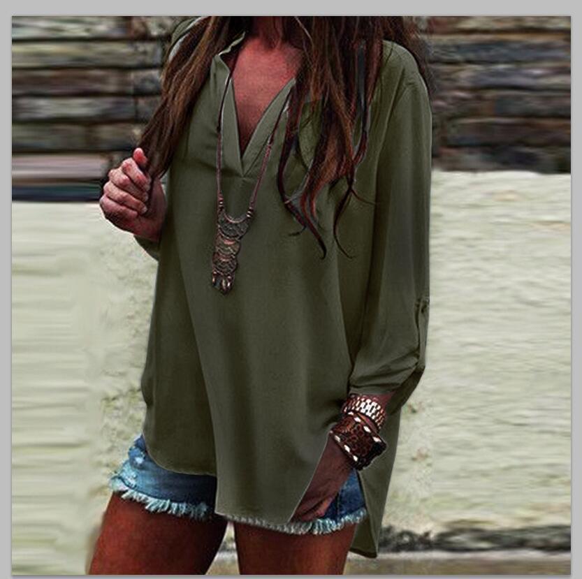V-neck irregular sleeve blouse image 2