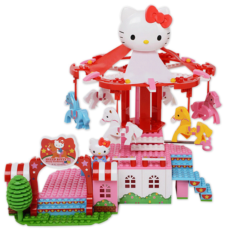 潮昇动漫HLKT全套积木凯蒂音乐旋转木马苹果摩天轮 猫女孩玩具