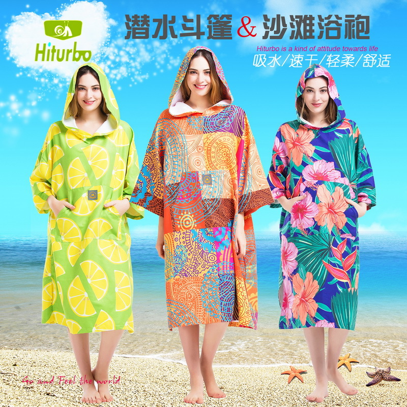 (2개) HITURBO 다이빙 망토 해변 목욕 가운 타월 인쇄 빠른 건조 눈부심 망토 변경 투어 수영 온천