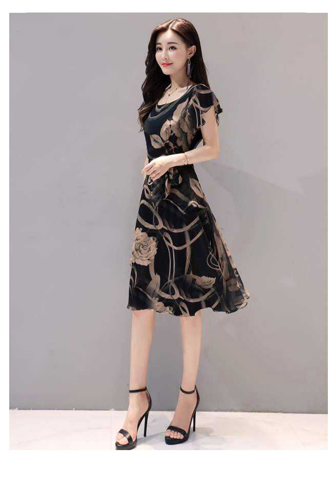 2019 Summer Women's Fashion European And American Slimming Plus Size Printed Fashionable New A-line Midi Dress_ecoleips.com