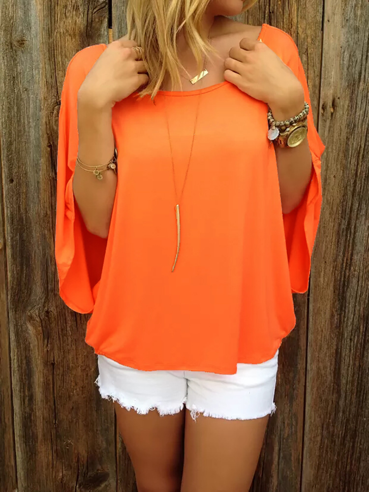 Irregular Backless Cross Front Loose T Shirt Three Quarter Sleeve Casual Style Comfortable Fabric Wholesale Available