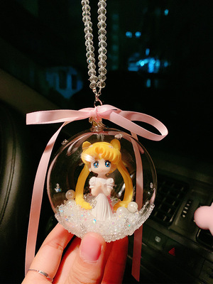 Car jewelry beautiful girl drilled glass ball rearview mirror hanging car interior wing hanging aroma Pendant