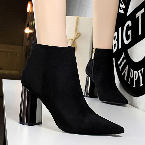 Fashion metal heel high heel suede sexy nightclub boots