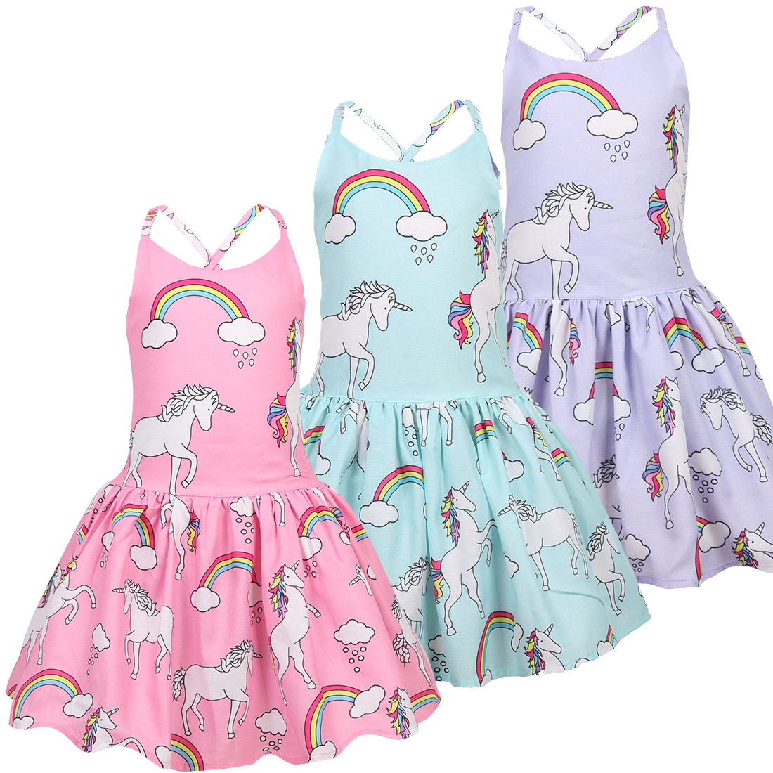 Girls Kids Casual Holiday Party Birthday Unicorn Fancy Dress ZG