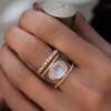 Golden ring with stone, wish, moonstone, 14 carat, pink gold, micro incrustation