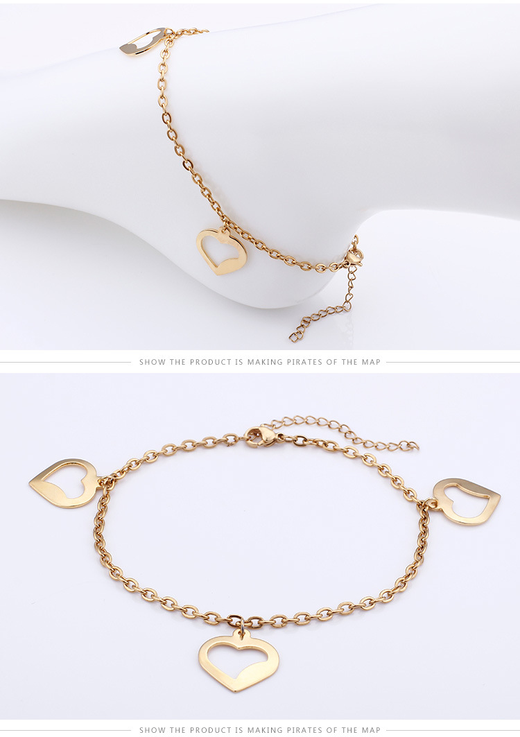 Style Simple Cœur Acier Au Titane Plaqué Or 18K Femmes Bracelet De Cheville display picture 4