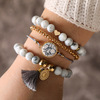 Fashionable beaded bracelet handmade with tassels, organic accessory natural stone, European style