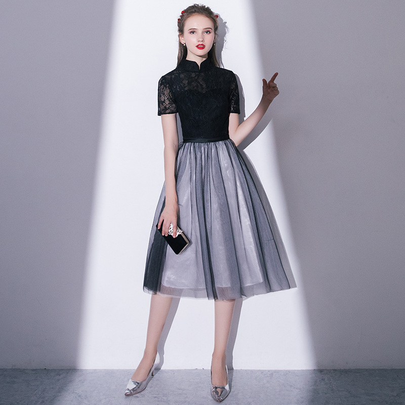 Vestido de Noche Estilo Chino para Banquete, Modelo 2025, Elegante y Digno, Vestido Negro Mini Entallado para Graduación, Vestido para Mujer