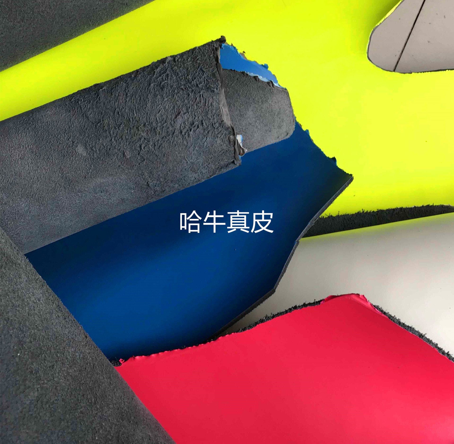 义乌哈牛荧光彩色牛二层 真皮牛二层宠物带鞋材工业家居皮带皮