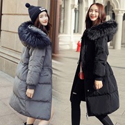 2018冬新款韩版抽带收腰防风袖口大貉子毛领中长款女式羽绒服包邮