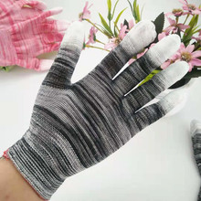 尼龙条纹pu涂指轻工作业手套 尼龙花色劳保手套 男女款薄胶线手套