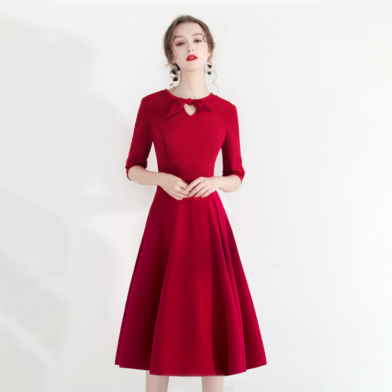 Vestido de noche para mujer, estilo brindis de novia, nueva colección 2026, para bodas y compromisos de otoño y verano, de manga media y largo medio, para banquetes y reuniones anuales.