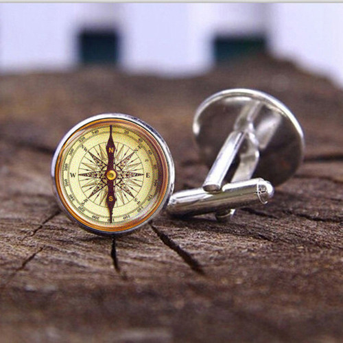 Retro compass time gem cufflinks French men's shirt sleeve studs suit cufflinks clothing accessories buttons