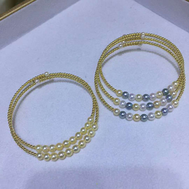 海心珠宝天然海水珍珠手镯 18k金手镯搭配海水AK3.5-4.5正圆强光
