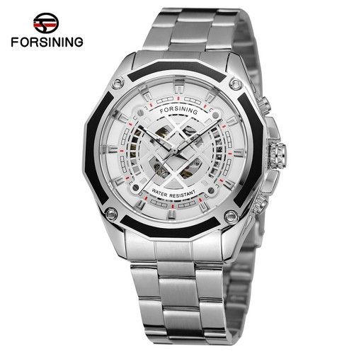 FORSINING fusini 1030 reloj mecánico automático de los hombres de cuerda hueco-hacia fuera transparente Fondo moda reloj mecánico hombres
