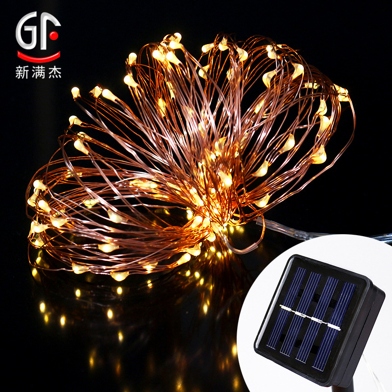 供應電商led聖誕裝飾燈串節日婚慶戶外防水燈8功能太陽能燈串