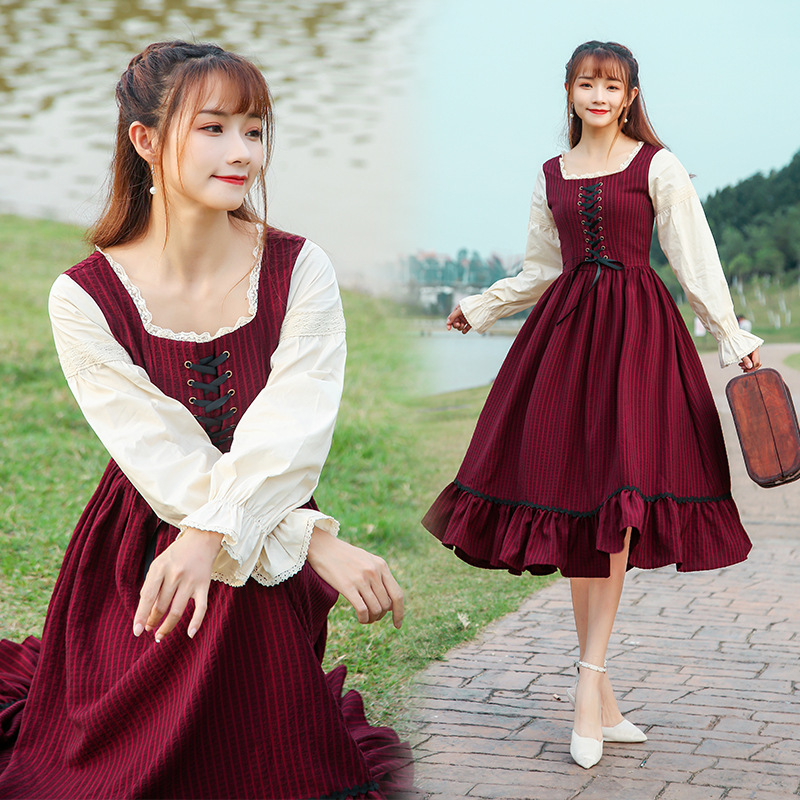 Autumn and Winter Victorian Vintage Palace French Girl Fake Two-piece Mori Dress French Niche Dress