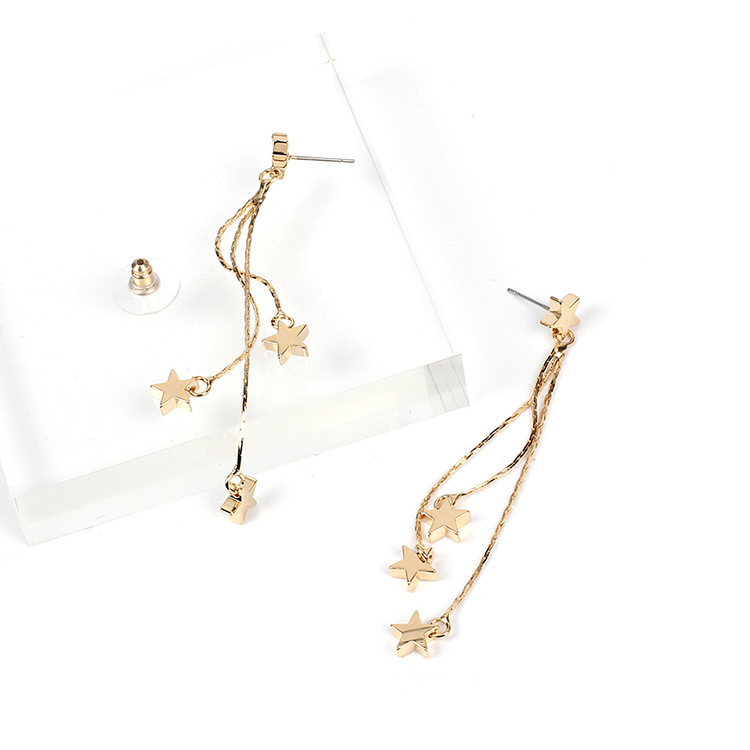8g Weight No Inlaid Inlay Material Earrings Classification Wedding, Travel Occasion Metal Material Women'S Gender Plating Design Gold, Silver Color Korean New Beautiful Fairy Star Tassel Pendant Ladies Earrings Hot-saling Wholesale 22