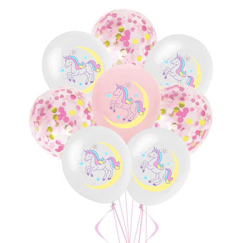 Cross-border 12-inch colored printed unicorn latex balloon set with unicorn gold confetti decoration